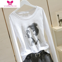 YUNWUXIN打底衫2022年新款竹节棉白色t恤女长袖圆领宽松内搭外穿上衣