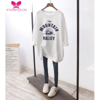 YUNWUXIN白色长袖t恤女中长款春卫衣内搭打底衫女宽松黑色上衣