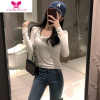 YUNWUXIN冬叠穿显胸磨毛加薄绒低领修身打底衫长袖T恤紧身上衣女