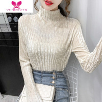 YUNWUXIN2022新款金丝绒长袖t恤女内搭洋气修身上衣半高领显瘦打底衫