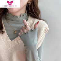 YUNWUXIN半高领打底衫内搭女新款修身设计感木耳边纯色莫代尔长袖t恤