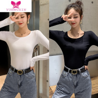YUNWUXIN加绒打底衫女2021新款潮黑色紧身内搭长袖t恤保暖内衣女上衣