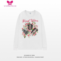 YUNWUXIN欧美式街头风设计感花卉长袖T恤女宽松圆领上衣ins潮牌