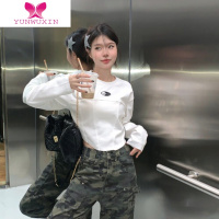 YUNWUXIN白兰地少女~弧形下摆短款露腰T恤女个性小众百搭设计感上衣