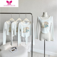 YUNWUXIN林十一挂脖长袖t恤女款设计感小众不规则圆领显瘦打底衫上衣