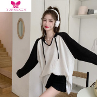 YUNWUXIN秋季2022年新款宽松连帽T恤中长款衫女装设计感小众长袖上衣