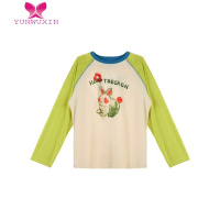 YUNWUXIN兔子字母印花T恤女秋季圆领宽松显瘦慵懒风撞色长袖上衣