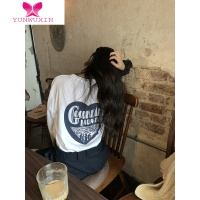 YUNWUXIN 美式后背字母印花长袖T恤女2022秋季新款宽松显瘦休闲