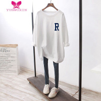 YUNWUXIN白色长袖t恤女2022年早新款欧货宽松长款遮屁股内搭打底小衫T恤