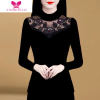 YUNWUXIN2022加绒半高领蕾丝打底衫女士修身内搭保暖大码长袖T恤上衣