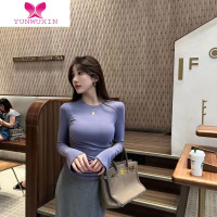 YUNWUXIN愉悦 2022秋季新款紧身打底t恤显身材紧身女长袖上衣套装薄款T恤