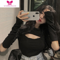 YUNWUXIN早秋辣妹长袖t恤女性感设计感小众独特别致短款上衣打底衫内搭insT恤
