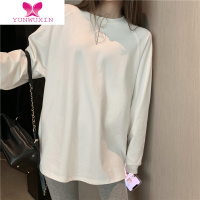 YUNWUXIN新款白色长袖t恤女加绒加厚上衣宽松中长款大码ins打底衫T恤