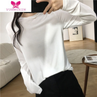 YUNWUXIN不入后悔 韩国基础款光板纯色长袖T恤女百搭软柔亲肤打底衫上衣秋