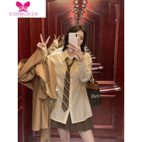 YUNWUXIN 条纹衬衫女秋季2022年新款设计感小众学院风上衣领带衬衣