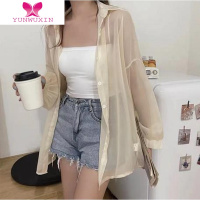 YUNWUXIN夏季新珠光纱衬衫女小众薄款微透长袖外套衫别致休闲宽松衬衣