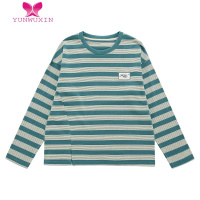YUNWUXIN星球-小贴标开衩条纹T恤女日系宽松长袖上衣2022新款奶兔
