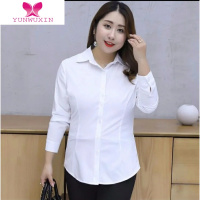 YUNWUXIN加肥加大码白衬衫女纯色长袖职业上衣工装正装修身高棉不透防走光