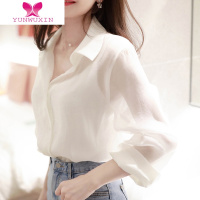 YUNWUXIN2022年新款白色雪纺衬衫女长袖上衣洋气衣透气薄款外套