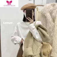 YUNWUXINthe lemon宽松磨毛长袖t恤女新品韩版显瘦纯色百搭打底衫T恤