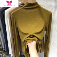 YUNWUXIN初秋新款女装修身显瘦纯色内搭长袖上衣半高领针织T恤打底衫毛衣