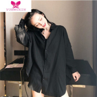 YUNWUXIN港风黑色衬衫外套女2022新款夏设计感小众薄款长袖开衫衣