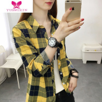 YUNWUXIN2022印花格子衬衫女长袖女士时尚休闲衬衣打底衫上衣女装OL
