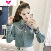 YUNWUXIN小清新灯芯绒蝴蝶结寸衬衫仙女范设计感小众初上衣洋气学院风