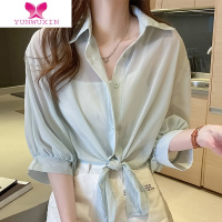 YUNWUXIN短款雪纺衬衫外搭小披肩女夏季配裙子吊带衣开衫宽松上衣薄款