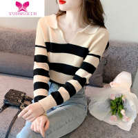 YUNWUXIN条纹长袖t恤女装款2022新款秋季内搭上衣时尚洋气针织打底衫T恤
