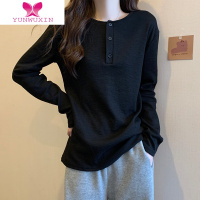 YUNWUXIN大码韩版遮肚子长袖T恤打底衫女胖妹妹显瘦圆领百搭针织上衣