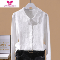 YUNWUXIN棉布衬衫女2022春季新款长袖百搭打底衫上衣时尚领开衫衬衣