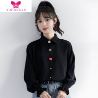 YUNWUXIN2022秋季新款彩色扣子设计感黑色长袖衬衫女小众衬衣港风上衣