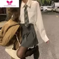 YUNWUXIN白色衬衫女2022年新款春季上衣宽松百搭jk制服裙套装学院风学生装