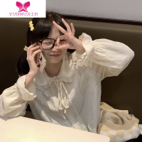 YUNWUXIN小熊花边娃娃领泡泡袖衬衫女日系可爱长袖宽松软妹衬衣上衣
