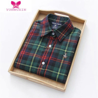 YUNWUXIN小熊磨毛格子衬衫女款大码法兰绒衬衣韩版百搭打底衫外穿学生