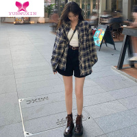 YUNWUXIN格子长袖外套女2022新款早秋港风设计感熊仔开衫衬衣上衣外穿女装衬衫