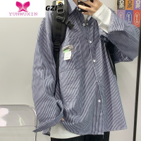 YUNWUXIN2022秋季新款韩版复古深蓝条纹衬衫女小众休闲百搭男友风衬衣外套