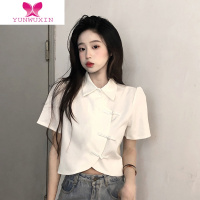 YUNWUXIN新中式改良版旗袍短款上衣夏季女装2022年新款不规则法式短袖衬衫