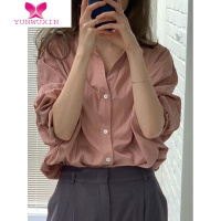 YUNWUXIN显白藕粉色衬衫女2022春设计感小众长袖宽松休闲外穿衬衣法式上衣