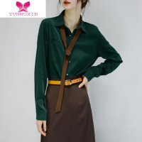YUNWUXIN法式2022秋装新款墨绿色高级感领带雪纺衬衫女设计感小众洋气上衣