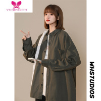 YUNWUXIN军绿色工装衬衫女2022年新款韩版chic百搭外套胖mm大码上衣潮