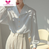 YUNWUXIN白色衬衫女高级纹理设计感小众衬衣女2022宽松法式气质上衣