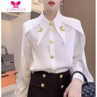 YUNWUXIN小众设计感白色衬衫女士秋季2022年新款法式气质长袖上衣别致衬衣