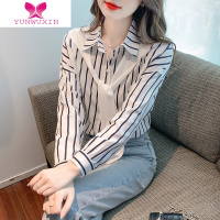 YUNWUXIN条纹披肩雪纺衬衫女士秋装2022新款秋季长袖上衣时尚洋气打底衬衣