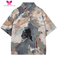 YUNWUXINANAMONE 艺术感复古衬衫女夏季小众设计短袖水墨扎染油画高级上衣