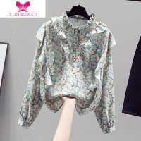 YUNWUXIN碎花打底小衫女装内搭2022新款荷叶雪纺衬衫长袖上衣欧货洋气