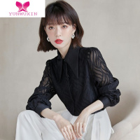 YUNWUXIN法式尖领复古衬衫女长袖2022年秋装新款上衣气质优雅纹理雪纺衬衣