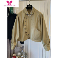 YUNWUXIN2022复古洋气短款侧弧线纽扣衬衫上衣女长袖棉布宽松设计感小众春