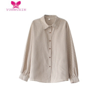 YUNWUXIN小雨良品 日系娃娃领泡泡袖格子长袖衬衫女早秋新款上衣韩系